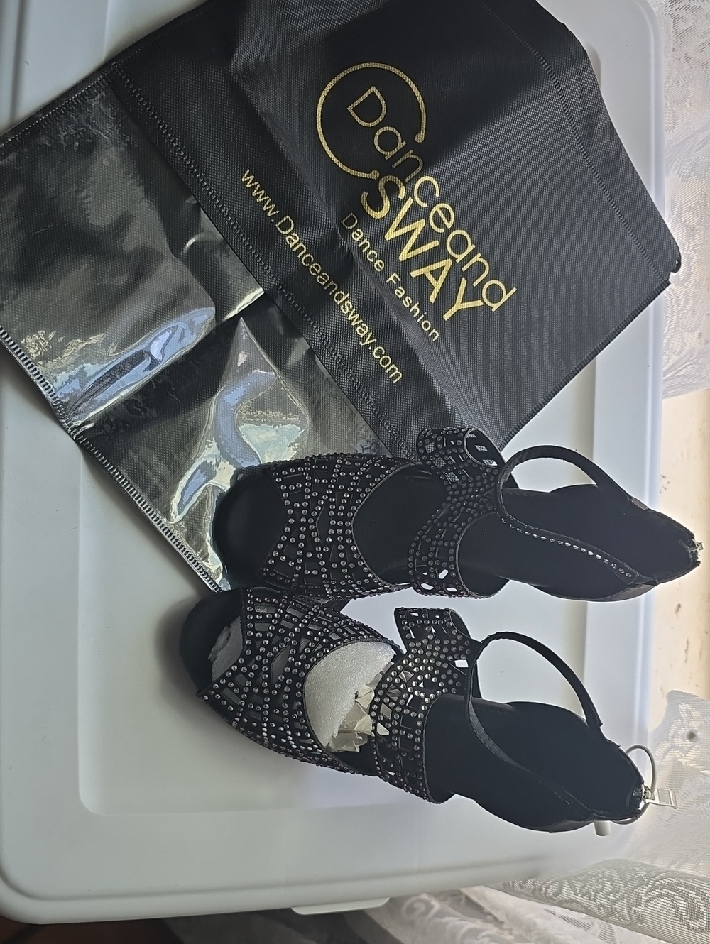 Women's Black Rhinestone Latin Dance Heels